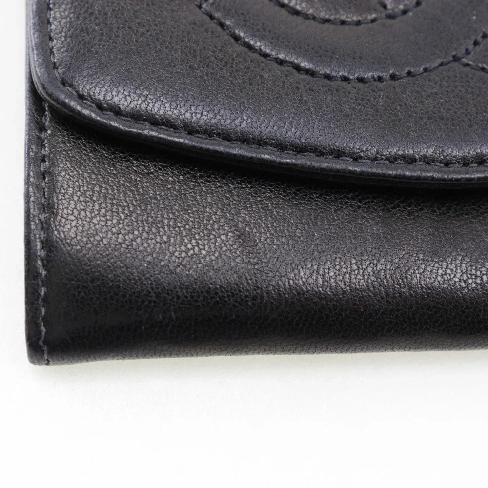 CHANEL Black Lambskin Leather Logo Wallet